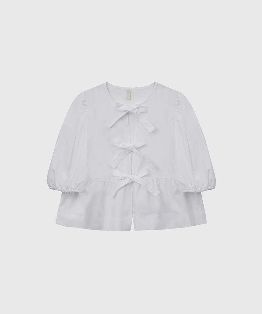 Kwinseulaebis Claire Three-Strap Puff Sleeve Ribbon Blouse