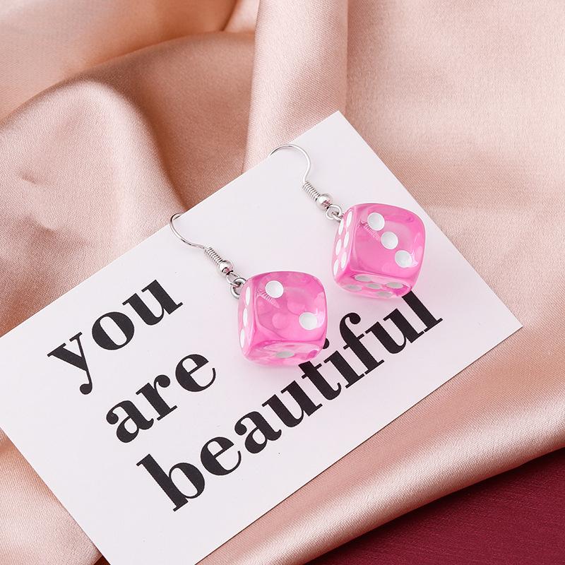 Handmade Cartoon 3D Resin Dice Drop Earring Tassel Casino Candy Color Personality Fun Zircon for Women Female Gift