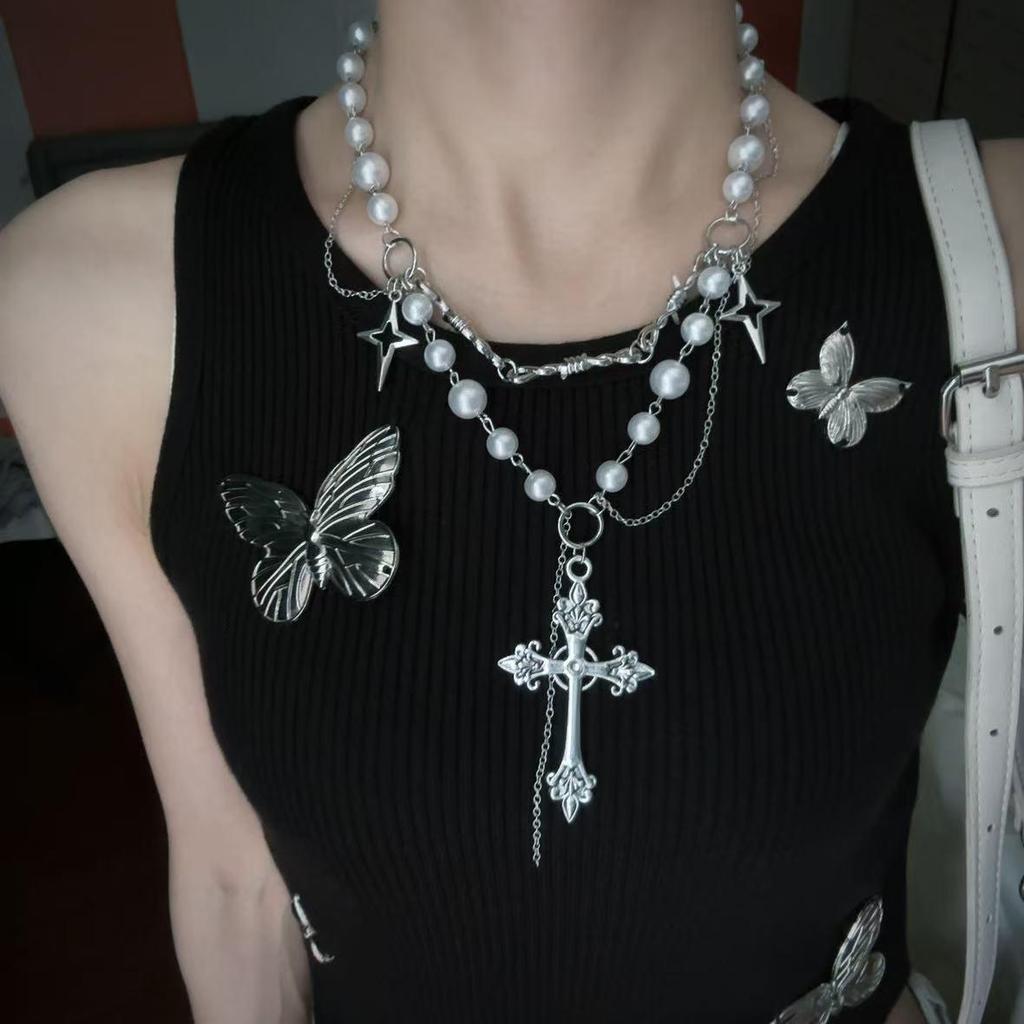 Y2K Spicy Girl Dark Star Leather Choker Necklace - Pure Desire Clavicle Chain