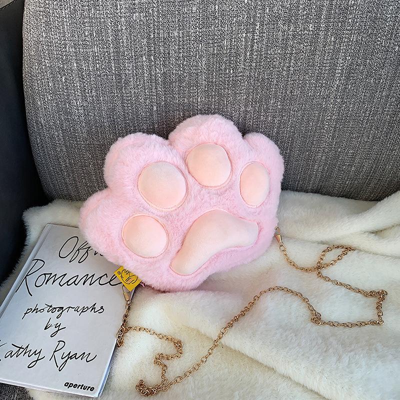 Cartoon Cute Plush Cat Paw Zipper Shoulder Bag Large Capacity Storage Crossbody Bags Gift белый
