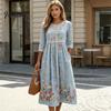 Fashionable Vacation Dresses for Ladies Long Sleeve Floral Dress, Women Cottagecore Waist Cinching Casual Autumn with Sleeves Midi Dress Street Party