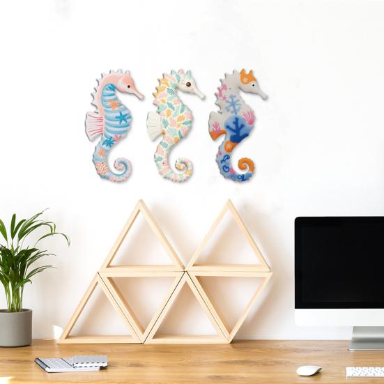 Yousheng 3Pcs Seahorse Wall Decoration Lightweight Flat Wall Art Ocean Style Wall Hanging for Living Room Kids Room Bathroom