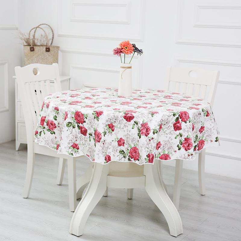 Pastoral Style Floral Pattern Pvc Round Table Cloth Oil-Proof Waterproof Plastic Tablecloth Home Dining Table Cover