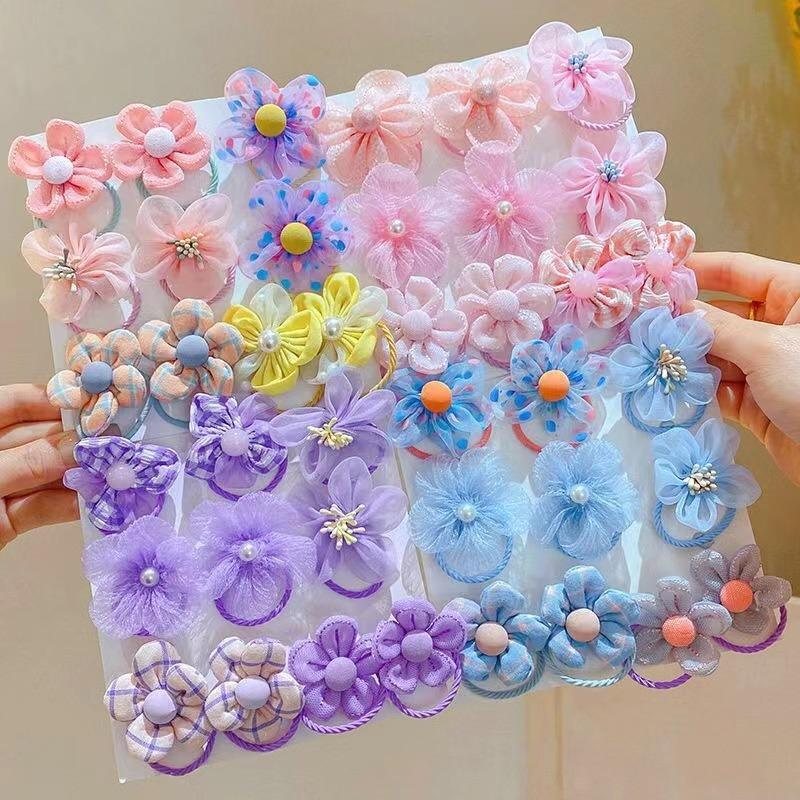 10Pcs Children's mesh flower hair loop with good elasticity, baby tie headband, princess headwear, cute girl elastic band