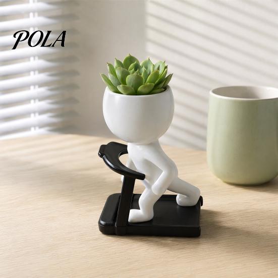 Smooth Surface Flowerpot Fun Workout Figure Planter, Modern Resin Treadmill Runner Plant Pot, Dumbbell Fitness Themed Decor Body Builder Holder, Cute