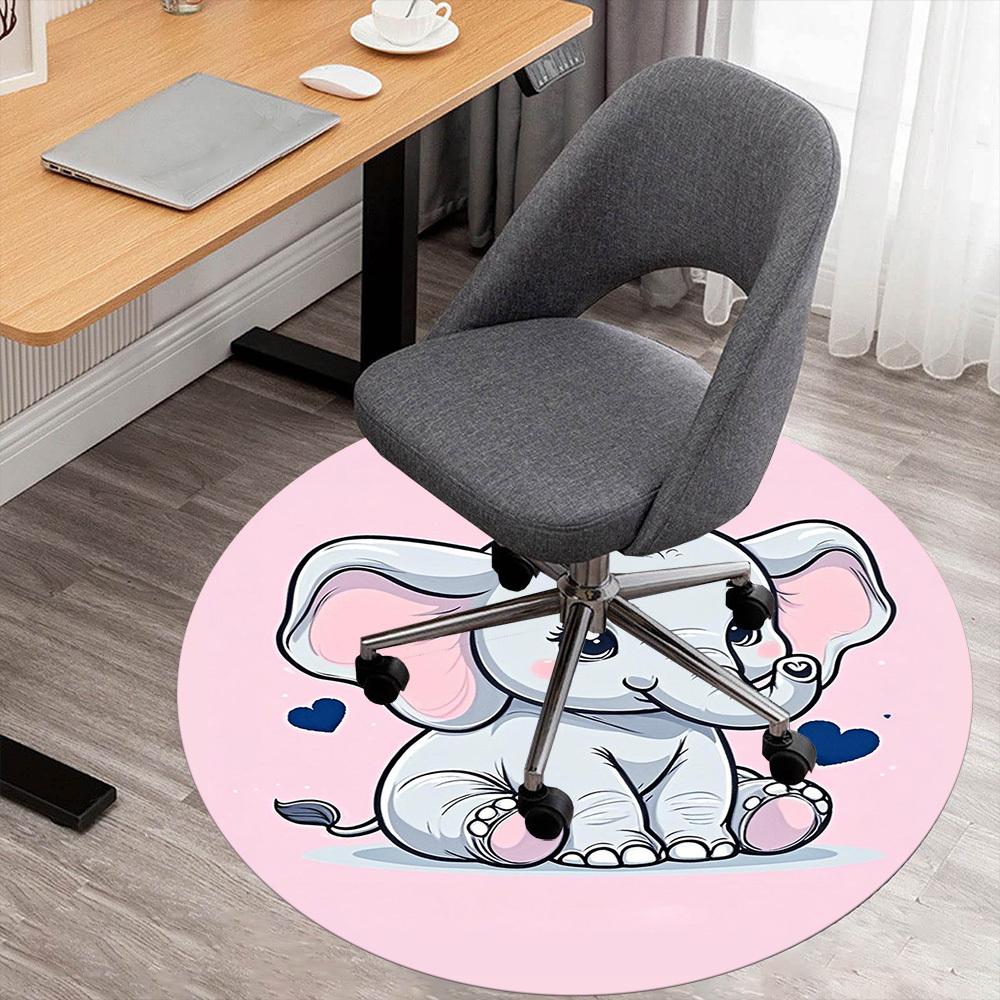 1PC Elephant Cute Hearts Round Chair Mat Area Rug - Non-Slip, Floor Mat for Office, Bedroom, Home Decor Christmas Gift C0528088