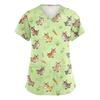 Top da Lavoro da Donna con Scollo a V e Maniche Corte con Tasche, Stampa Animalier, Camice Medico per Professionisti Sanitari, Uniforme da Infermiere