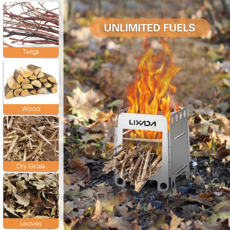 Portable Stainless Steel Lightweight Folding Wood Stove Pocket Stove Outdoor Camping Cooking Picnic Backpacking Stove