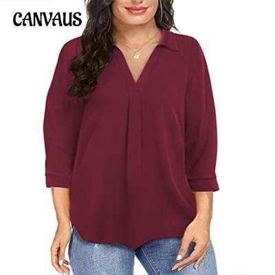 Damen Übergröße Neues Chiffon Lockeres V-Ausschnitt Sieben-Punkt-Ärmel Hemd