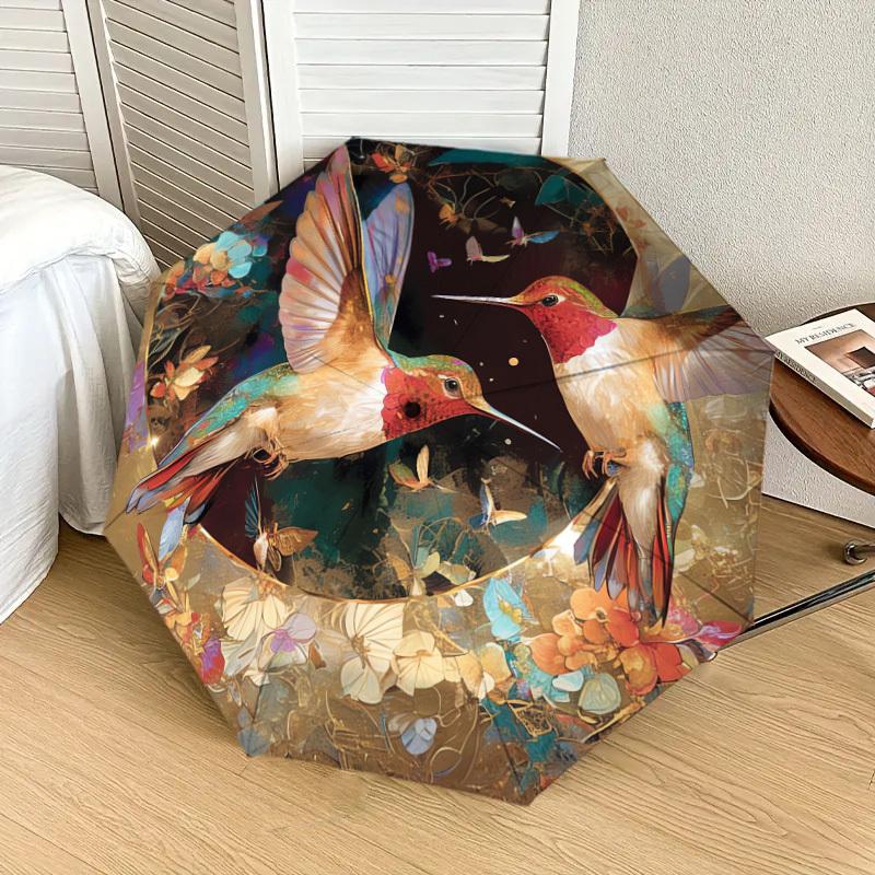 1pc Hummingbirds In Floral Garden Umbrella with Plastic Handle,Suitable for All Seasons Home Travel Outdoor UmbrellaDD930