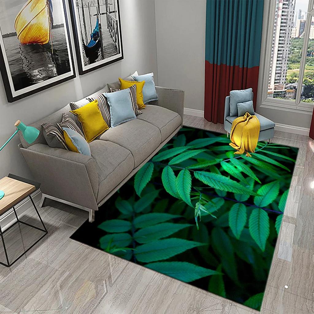 Green Leaves Carpet Natural Landscape Rug Soft Rectangle Area Rugs for Bedroom Living Room Decor Yoga Mat Door Mat