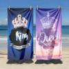 2Pcs Couple Matching King & Queen Beach Towels, Luxury Romantic Vacation Beach Towel Sets For Him And Her