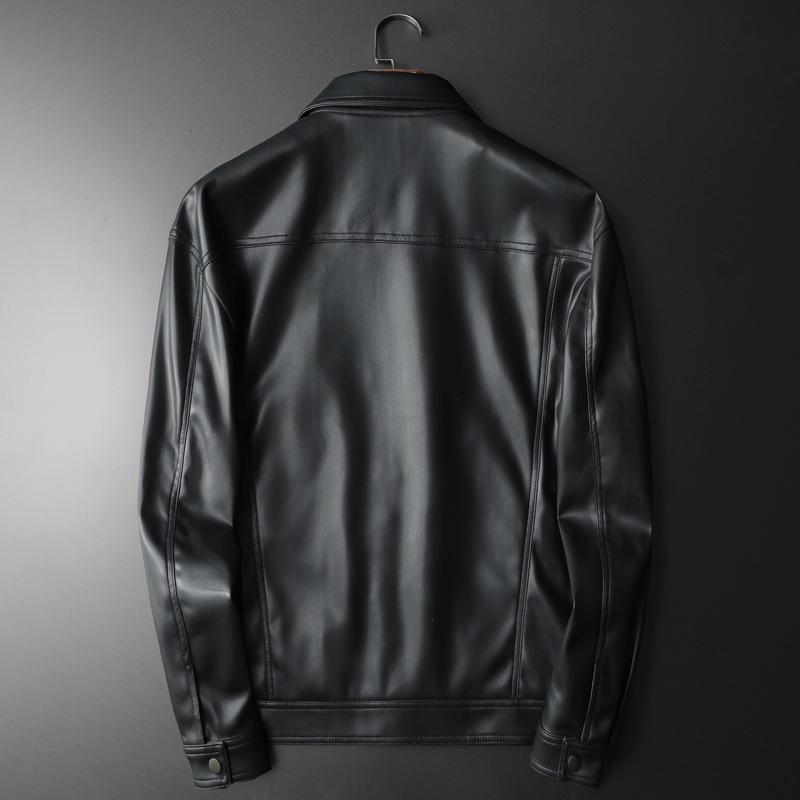 European Station Autumn and Winter New Men's Fashion PU Leather Lapel Locomotive Leather Jacket Slim Trendy Men's Jacket