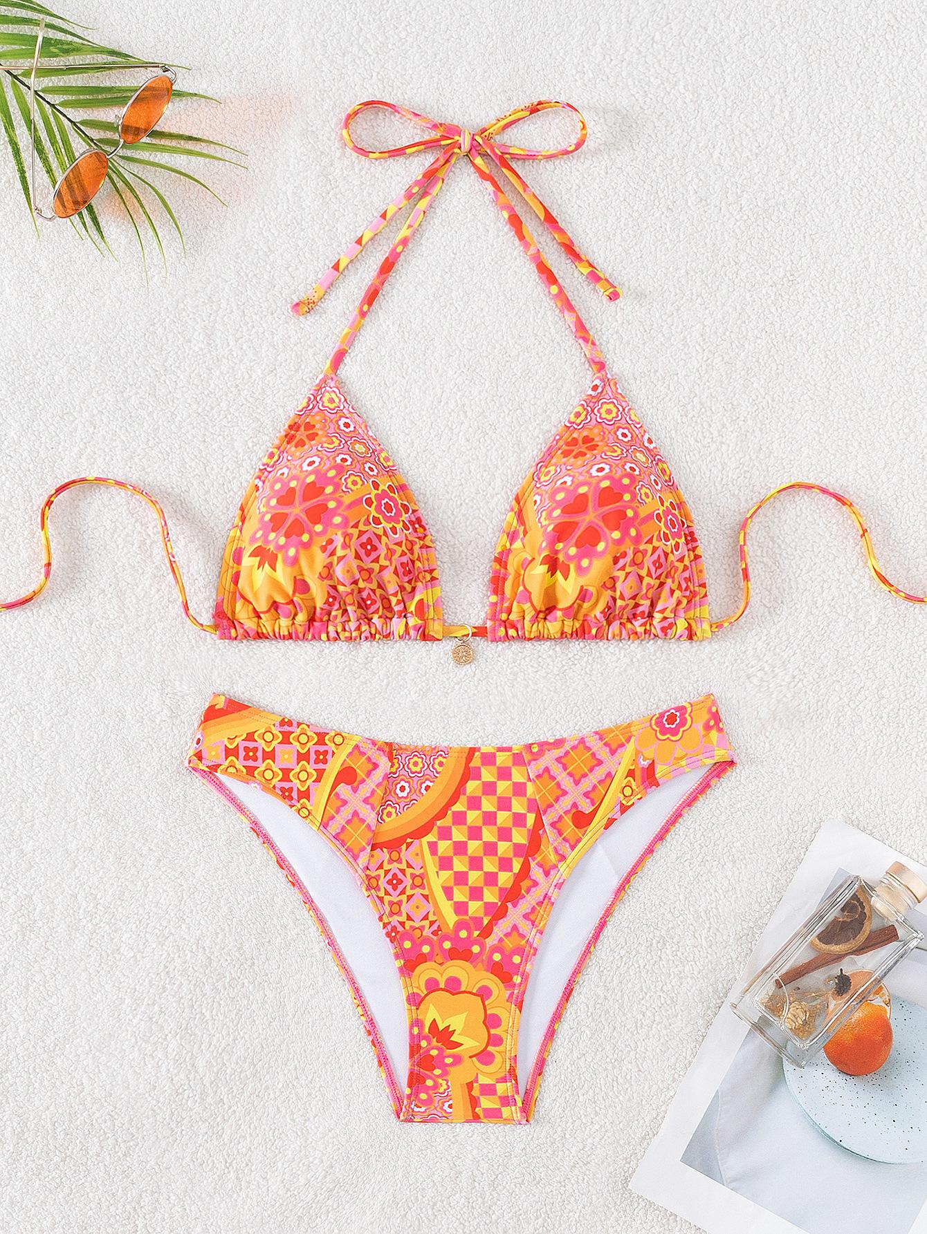 2026 New Style Printed Pendant Tie Side Sexy Bikini Swimsuit Elegant Fashion For Summer Vacation S