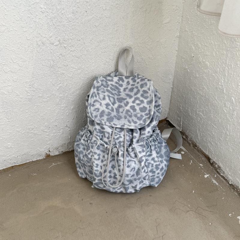 Schoolbag Retro Leopard Print Backpack Bag Women's 1011 Summer New Fashion College Style Canvas Bag Casual Large Capacity Backpack