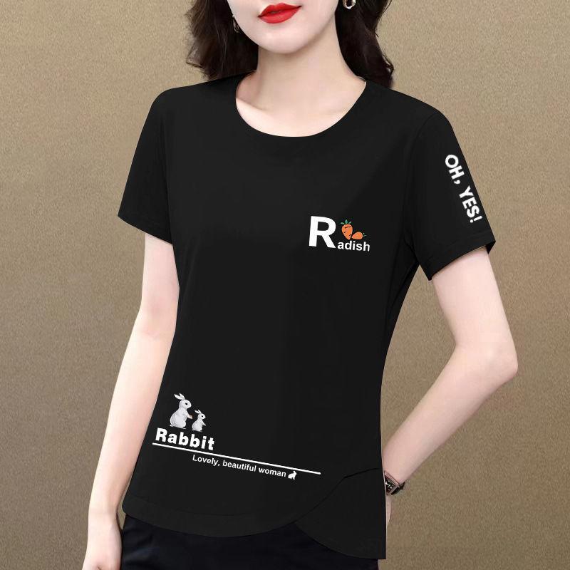 Women's Pure Cotton Slimming Irregular Summer Short Sleeve Top - Casual and Fashionable T-shirt.