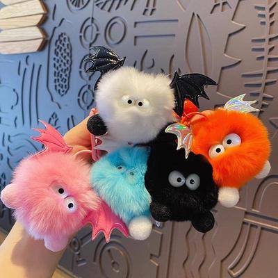 Pendentif Porte-clés/Breloque de Sac à Dos Peluche Transfrontalière Petit Diable Boule de Suie Fausse Fourrure de Lapin Rex