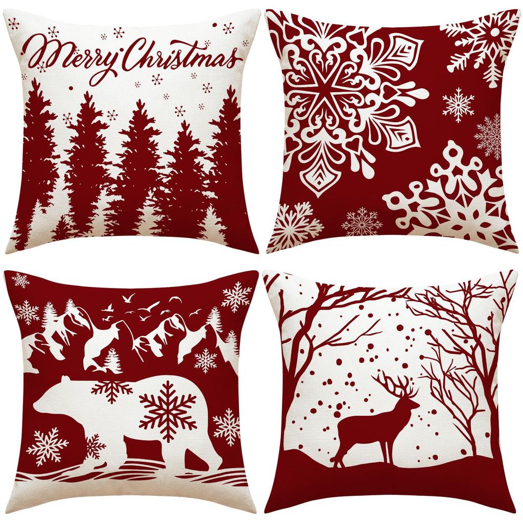 Merry Christmas Decoration Pillowcase New Year Gift Santa Claus Snowman Pattern Home Room Decoration Sofa Cushion Cover