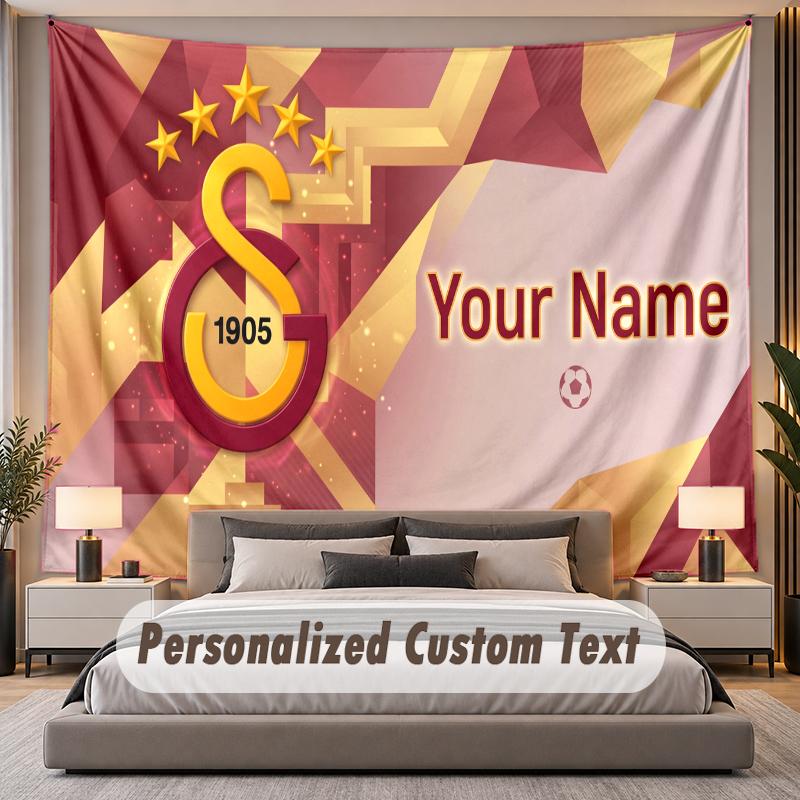 Benutzerdefinierter Namens-Text-Wandteppich Galatasaray FC Personalisierter Polyester-Wandteppich für Schlafzimmer und Zimmer