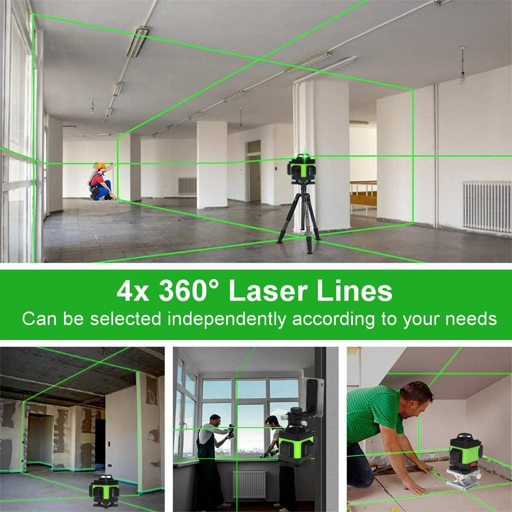 4D 360° 16 Line Laser Level Measure LED Power Display Easy To Carry with The Case Green New Laser Level
