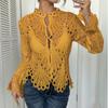 This Is A New Autumn Style of Fashionable and Sexy Cut-out Lace Stand-up Collar with Flared Sleeves and Breathable Knitted Lace Shirt