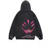 Mens Oversized Washed Fleece-Feel Printed Hoodie Casual Streetwear Loose Fit