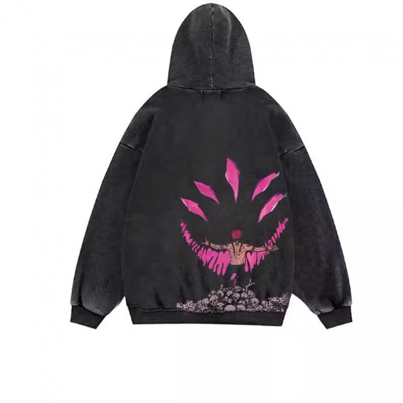 Mens Oversized Washed Fleece-Feel Printed Hoodie Casual Streetwear Loose Fit