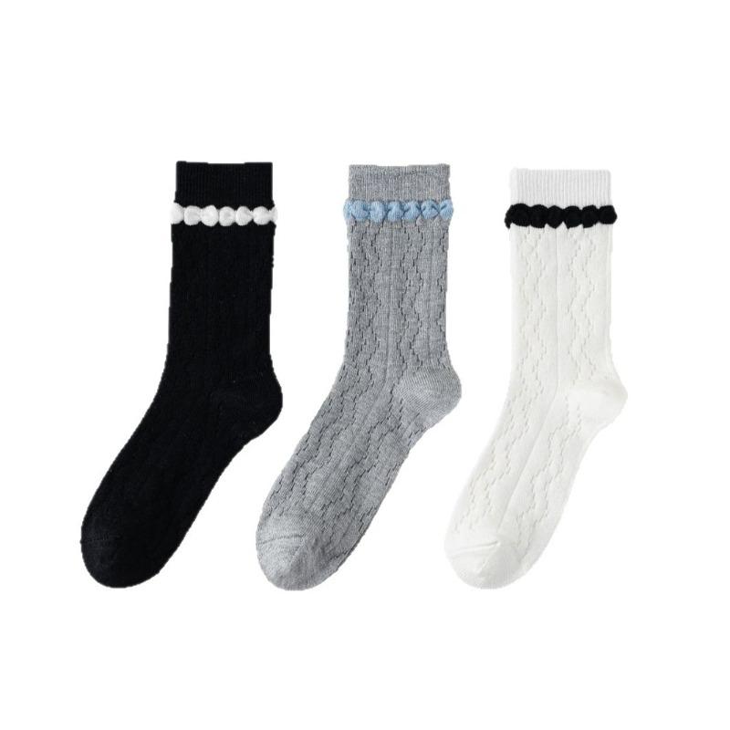Female Autumn and Winter New Linen Pattern Bubble Mouth Tube Pile Pile Cotton Socks
