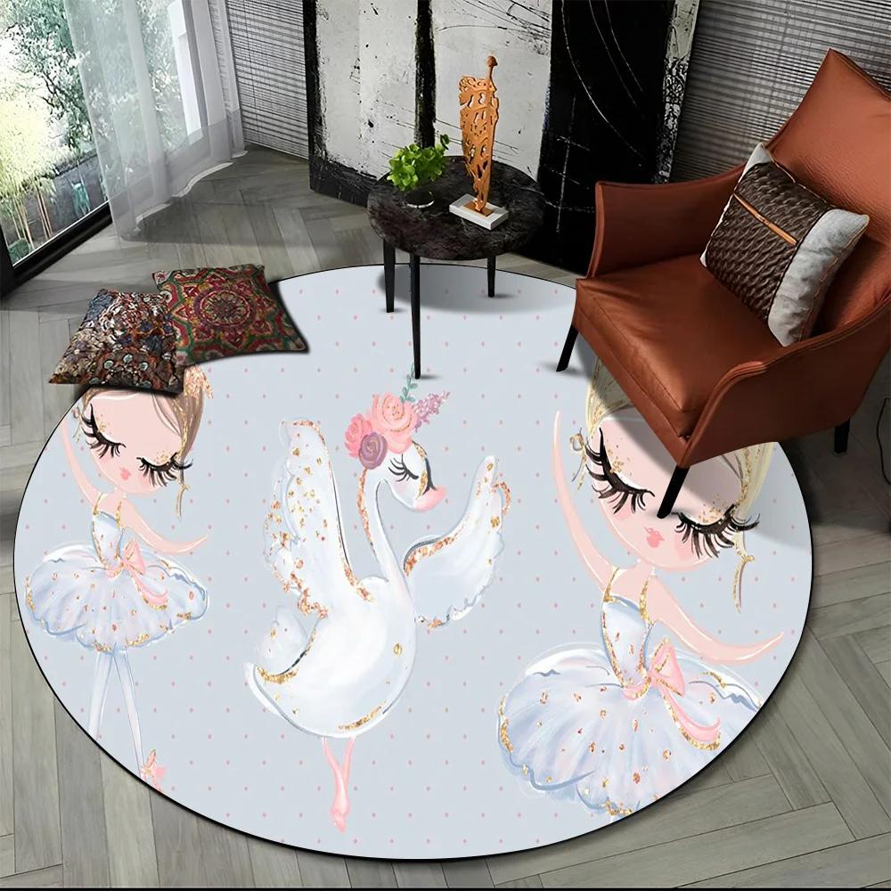 Cartoon Ballet Girl Fairy Ballerina Flower Round Carpet Rug for Living Room Bedroom Child Decor,Pet Area Rug Non-slip Floor Mat