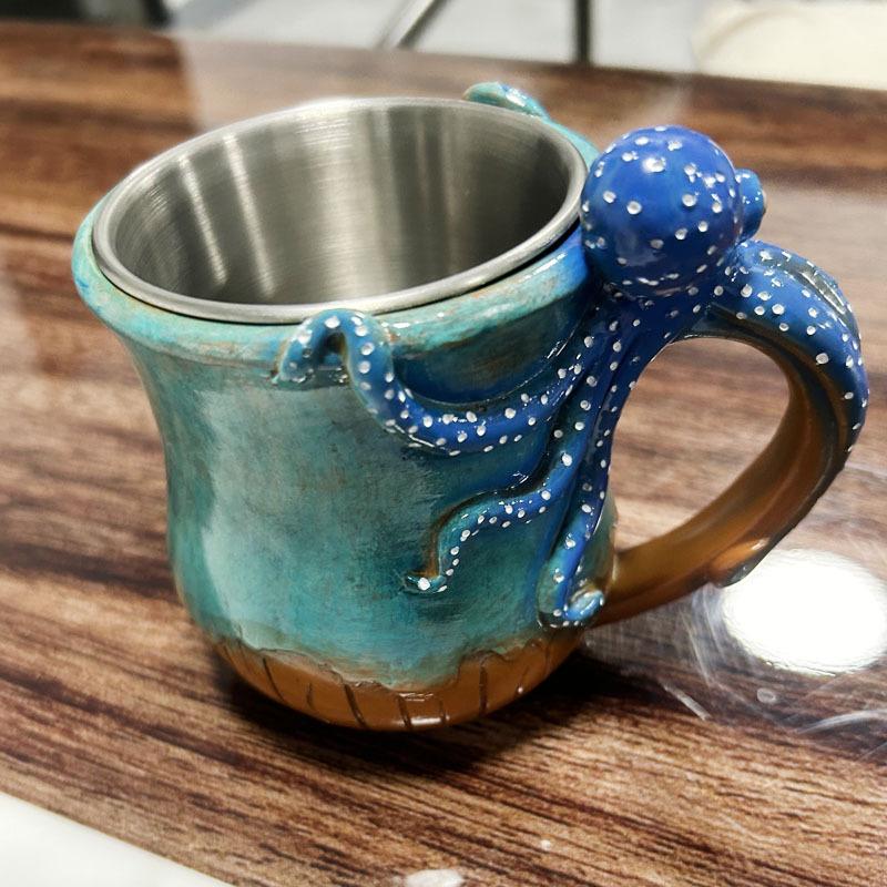 New Creative Octopus Coffee Mug 3d Resin Mug With Octopus Tentacle Handle Handmade Statue Sea Animal Mug Coffee Cups Milk Cup