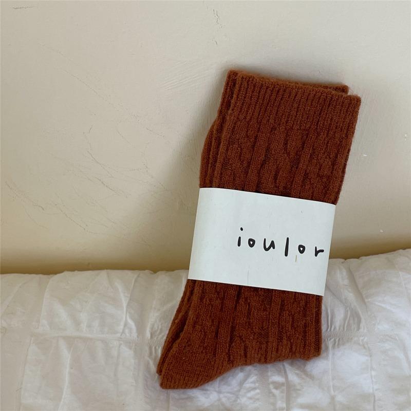 Ladies Winter Warm and Thick New Linen Pattern Solid Color Wool Tube Pile Socks