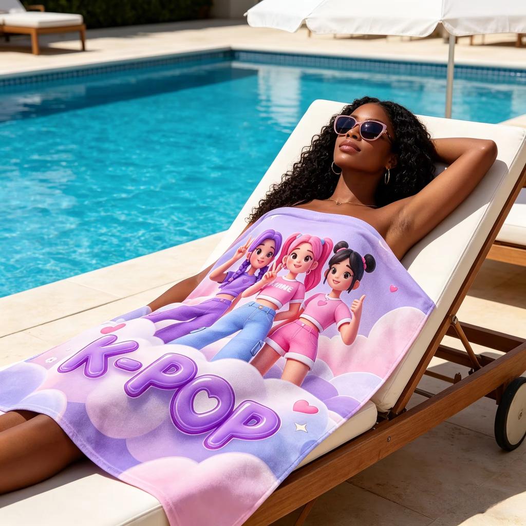 Asciugamano da Spiaggia Kpop Cartoon Ragazze alla Moda, Leggero e Delicato sulla Pelle per Piscina, Spiaggia, Campeggio, Viaggi Estivi, Regalo