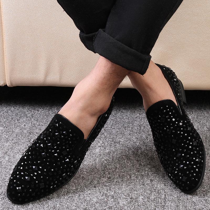 Men's Korean Fashion Pointed Rhinestone Slip-on Dress Shoes