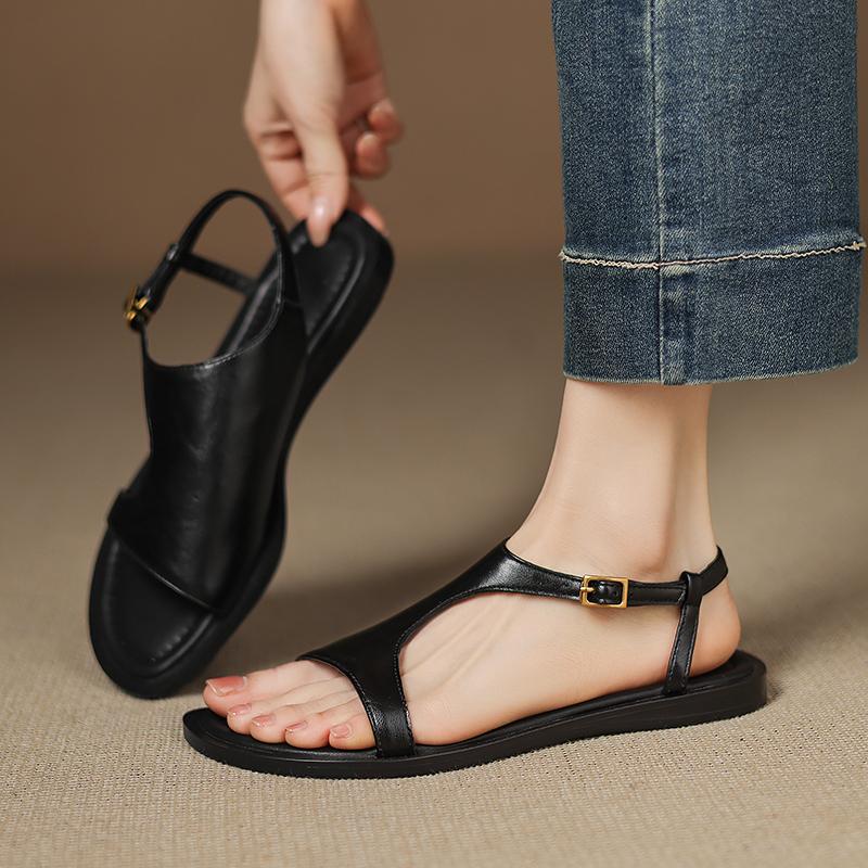 Fashion 2025 Summer Women Sandals Split Leather Open Toe Flat with Women Shoes Slingback Flip Flops Modern Peep Toe Beach Sandals