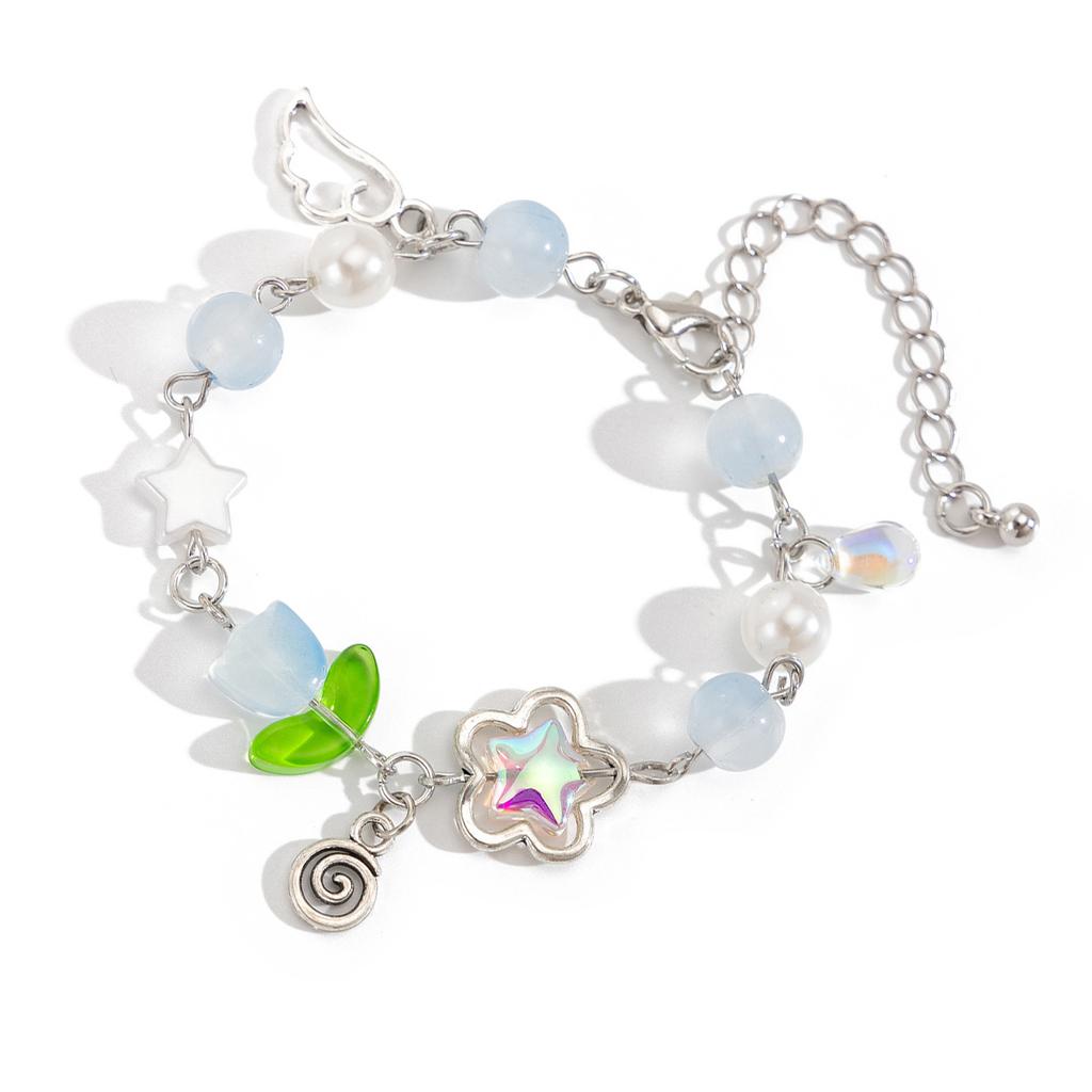 Fashionable Handmade Floral Tassels Bracelet Flower Beaded Handchain Adjustable Length Wristband Jewelry for Women