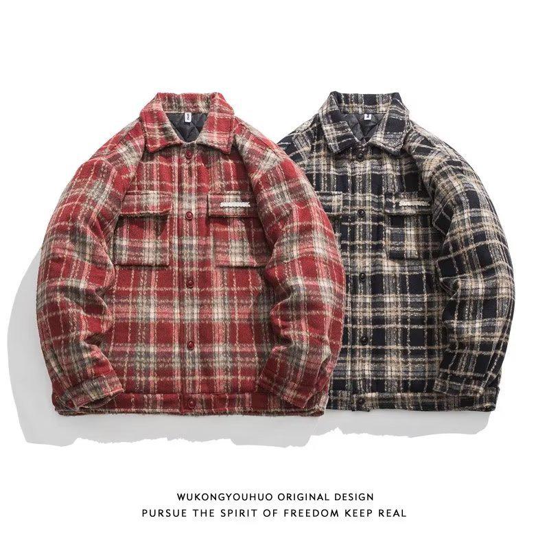 Men's Trendy Plaid Jacket - Youthful, Literary Lapel Long Sleeve for Spring/Autumn