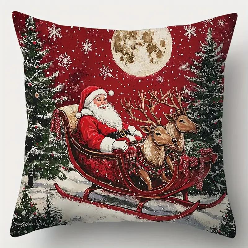 

Retro Santa Claus Snowman Pillowcase 45x45cm Holiday Sofa Cushion Living Room New Year Decoration Cozy Home Soft Decoration 18x18Inch