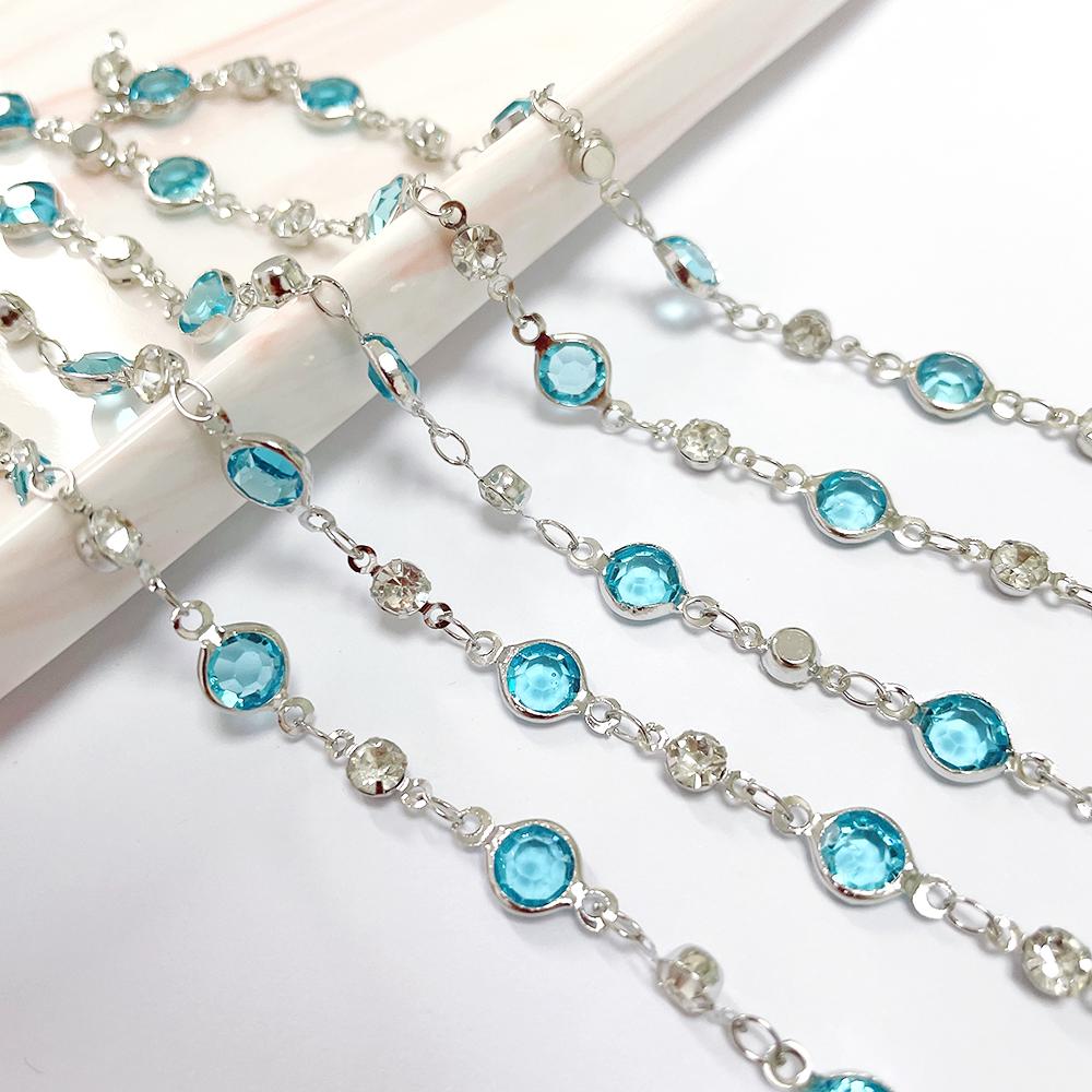 1meter Green Round Glass Beads Chain Crystal Bead Copper Stick Chains for DIY Necklace Bracelet Making Jewelry Findings Supplies