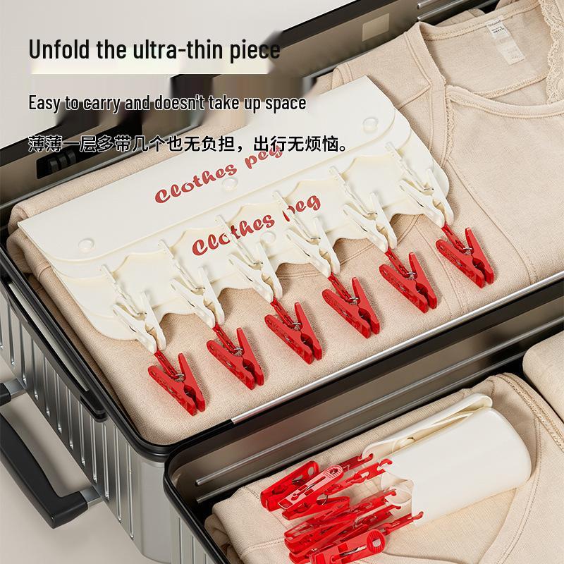 Portable Folding Clothes Hanger with Multi-Clips for Travel, Hotel & Business Trips - Soft Rubber for Drying Underwear & Socks
