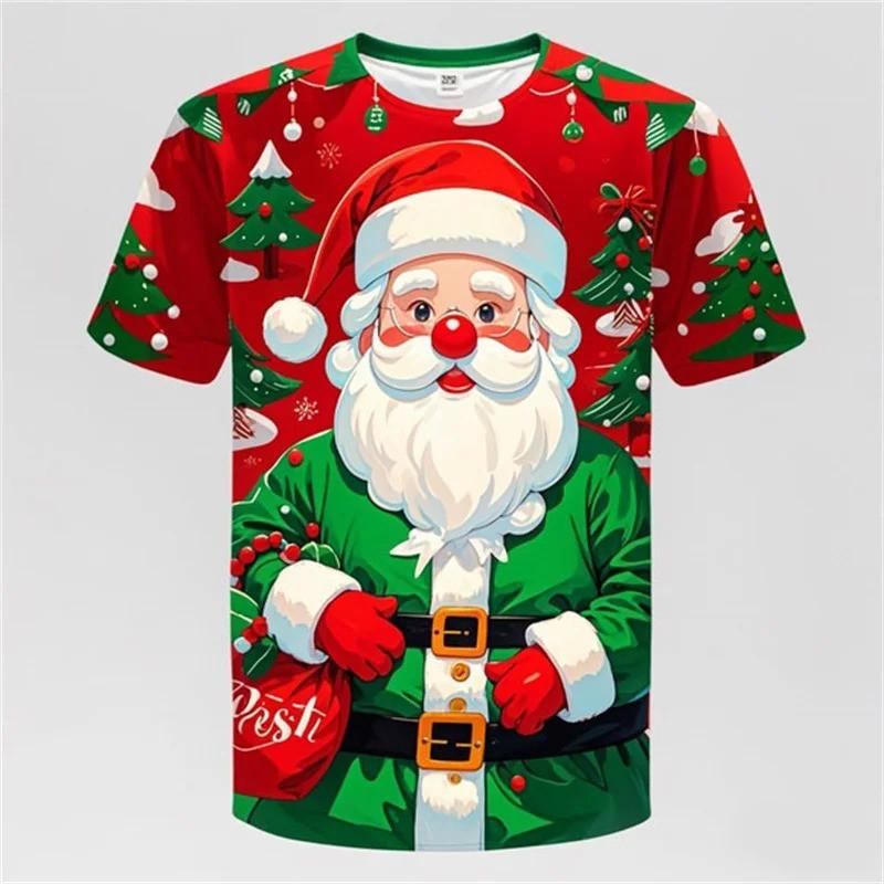 3D printed Santa Claus pattern T-shirt, men's and women's short sleeved plus size T-shirt top, children's Merry Christmas T-shirt clothes