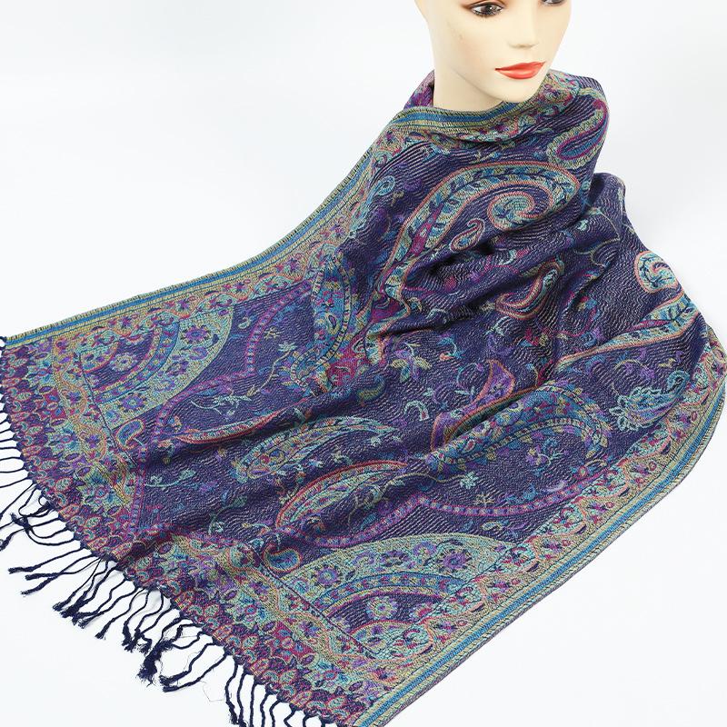 Luxury Silky Pashmina Shawl Women Paisley Jacquard Scarf Ethnic Style Cotton Print Scarves Soft Long Tassel Bufandas Wraps
