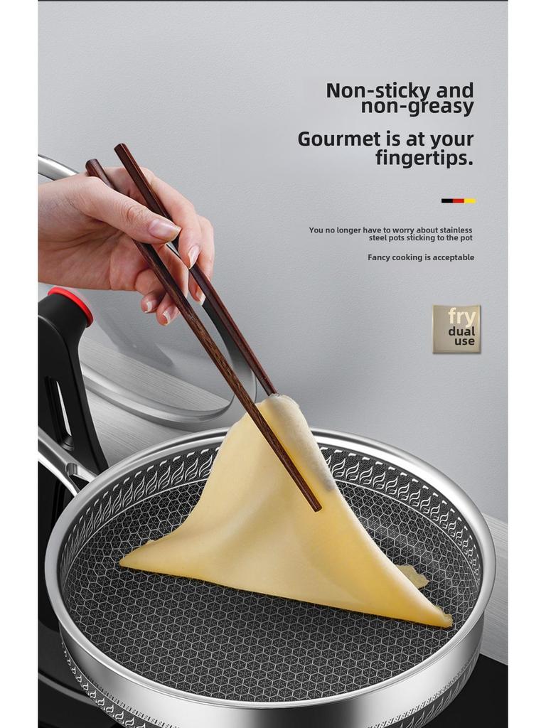 Vertiefte, antihaftbeschichtete Bratpfanne aus Edelstahl 316 mit Wabenstruktur für den Haushalt, kompatibel mit allen Herdplatten