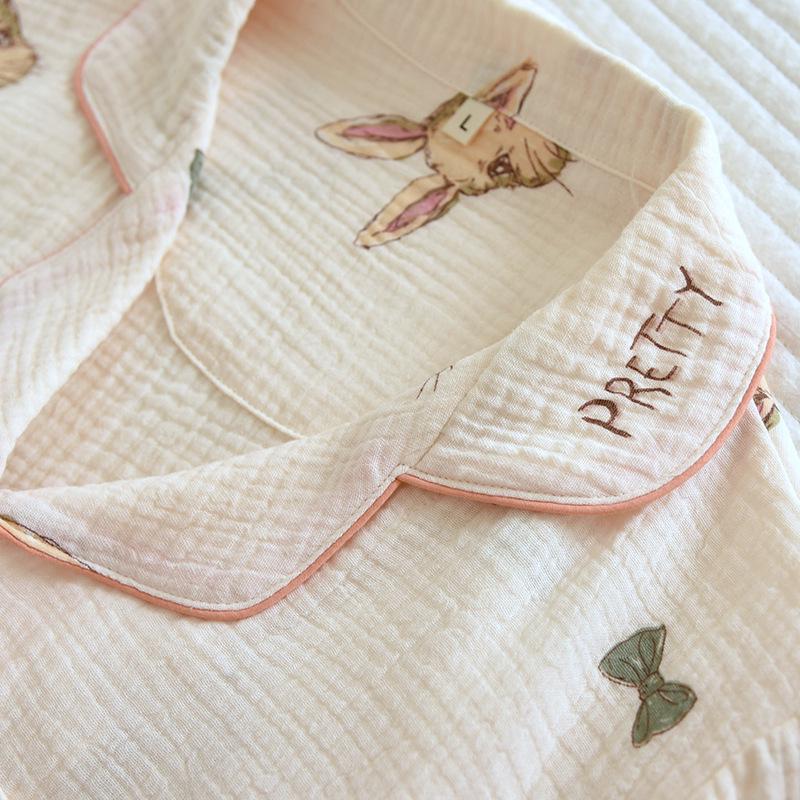 Women's Summer Cotton Crepe Pajama Set with Short Sleeves & Shorts