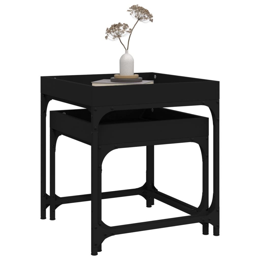 Side Tables 2 Pcs Black Wood Based Material