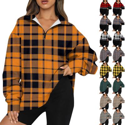 Women's Fashion Casual Long Sleeve Printed Zipper Turtleneck Drop Shoulder Sweatshirt Top