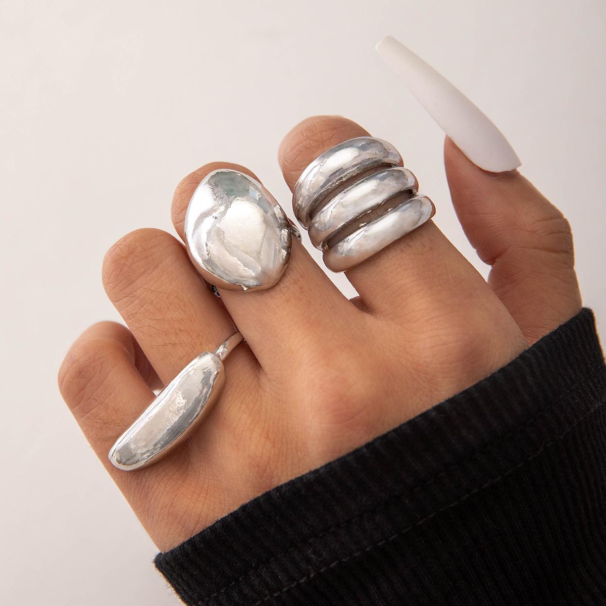 

3 шт. модные простые металлические текстуры цинковый сплав кольца комплект ювелирных изделий для женщин девочек вечерние геометрические кольца Европа американский стиль