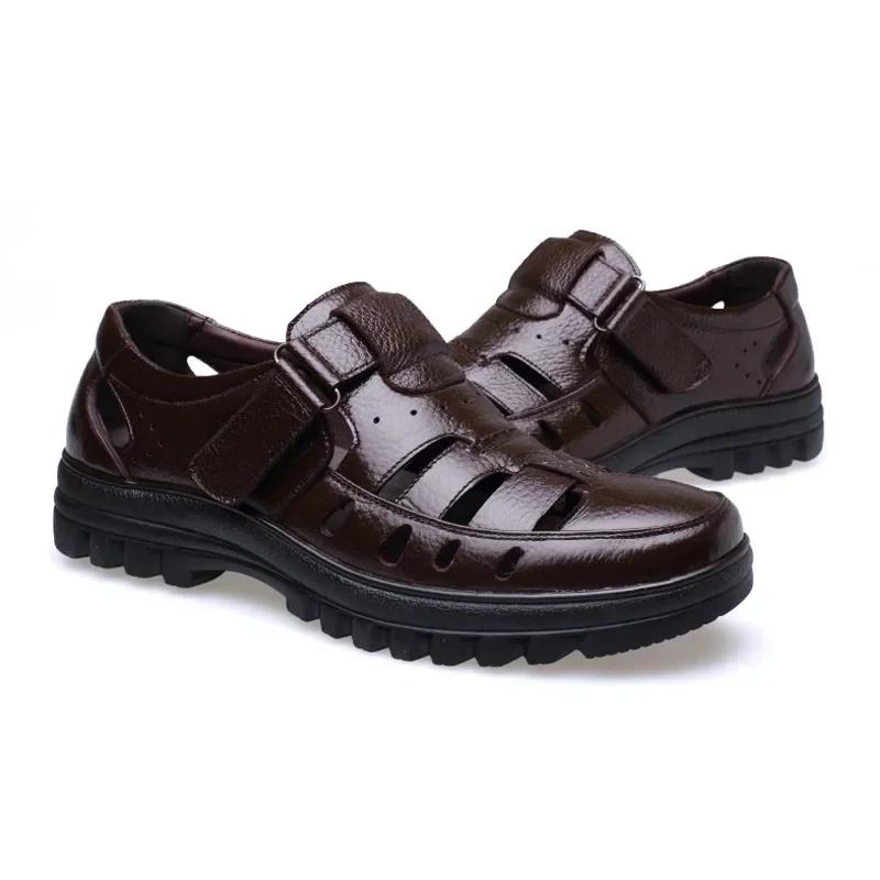 Men's Summer Sandals 2024 Luxury Artificial Leather Casual Shoes For Men Comfortable Moccasins Barefoot Outdoor Trekking Sandals