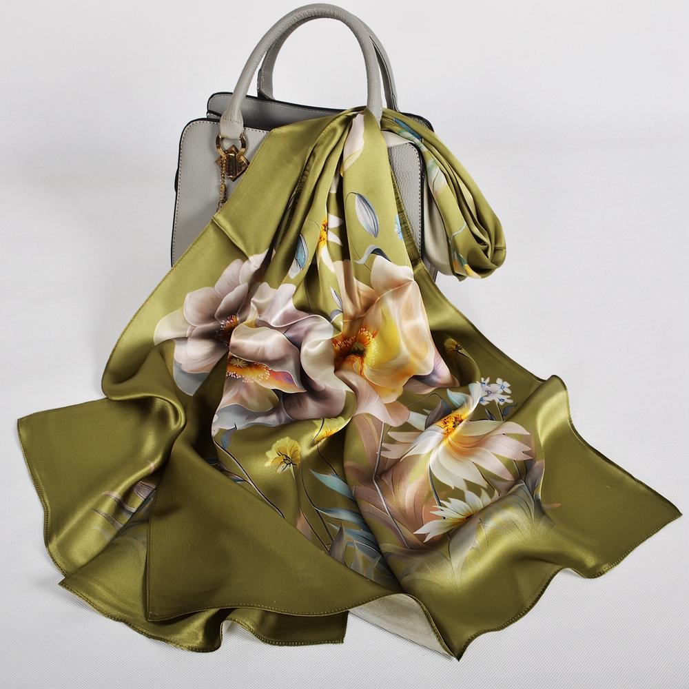 

Blue Purple Silk Scarf Foulard Women Brand China Peony Long Scarves Printed Fall Winter100% Silk Ladies Scarf 170*53cm