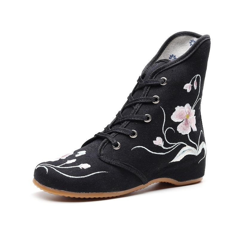 Autumn and winter cm boots embroidered cloth shoes short boots women's inner heightincreasing cloth shoes women's boots