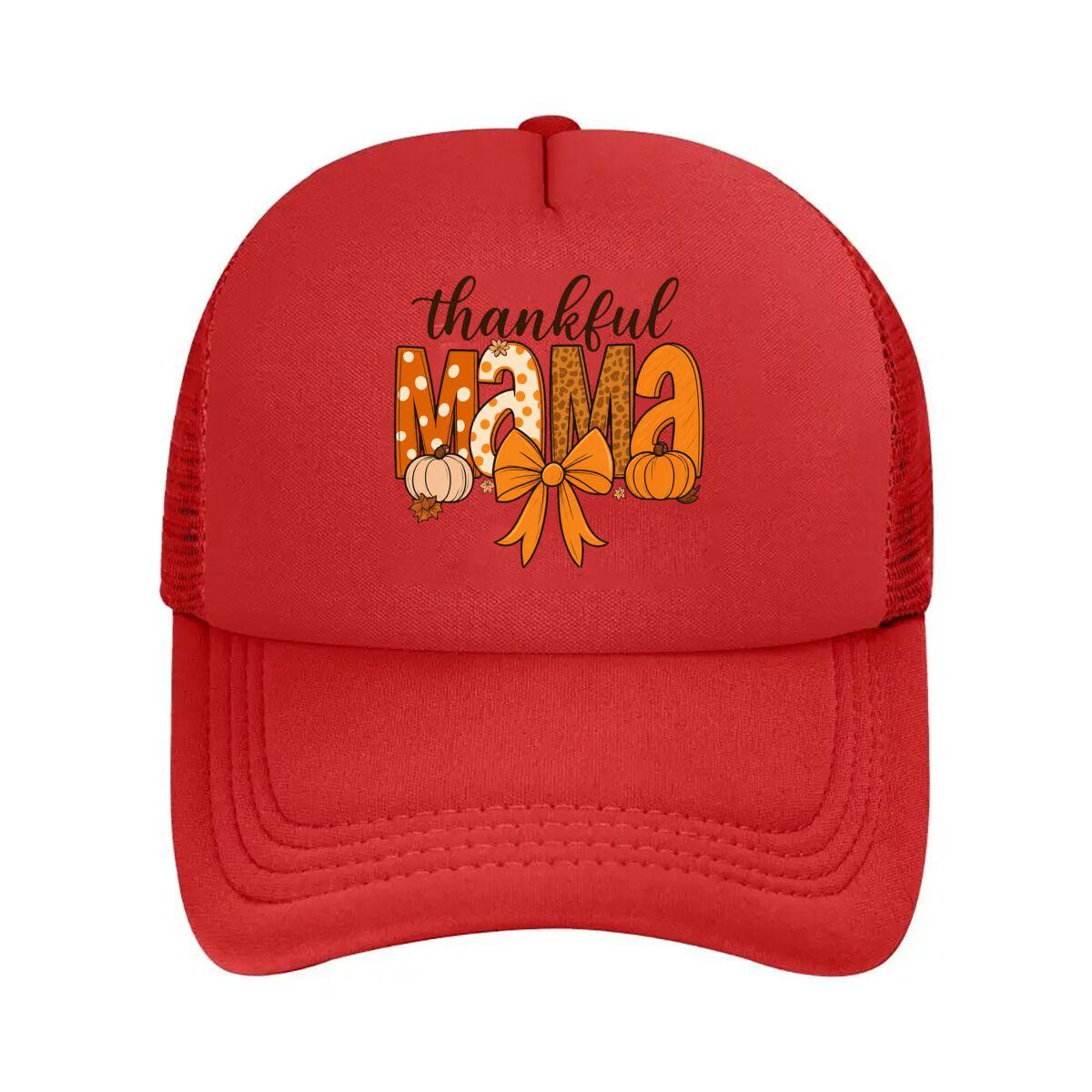 Thankful Mama Fall Pumpkin Bow Leopard Lettering Mesh Baseball Cap Hip Hop Adjustable